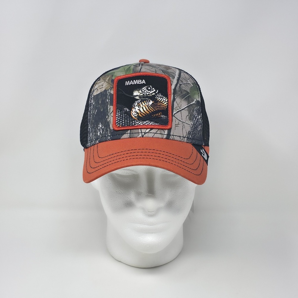 Goorin Bros The Farm Trucker Hat‎ Black Mamba Patch Woodland Camo Orange Cap